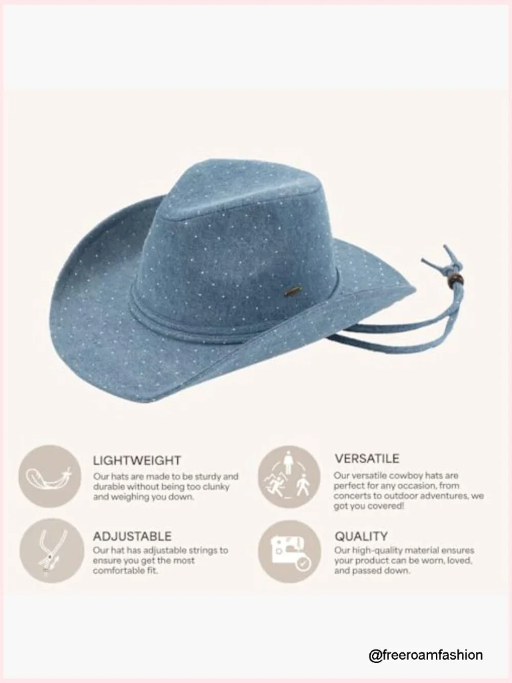 All Over Rhinestone Denim Cowboy Hat with Chinstraps